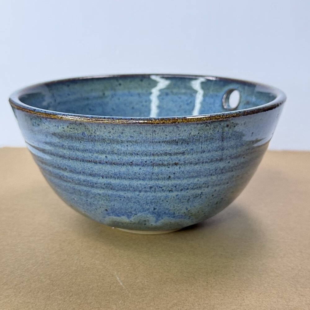 Two Dog Pottery Alaska Bowl Noodle Chopstick Blue Speckled Glazed Ceramic Swirl - Picture 3 of 14